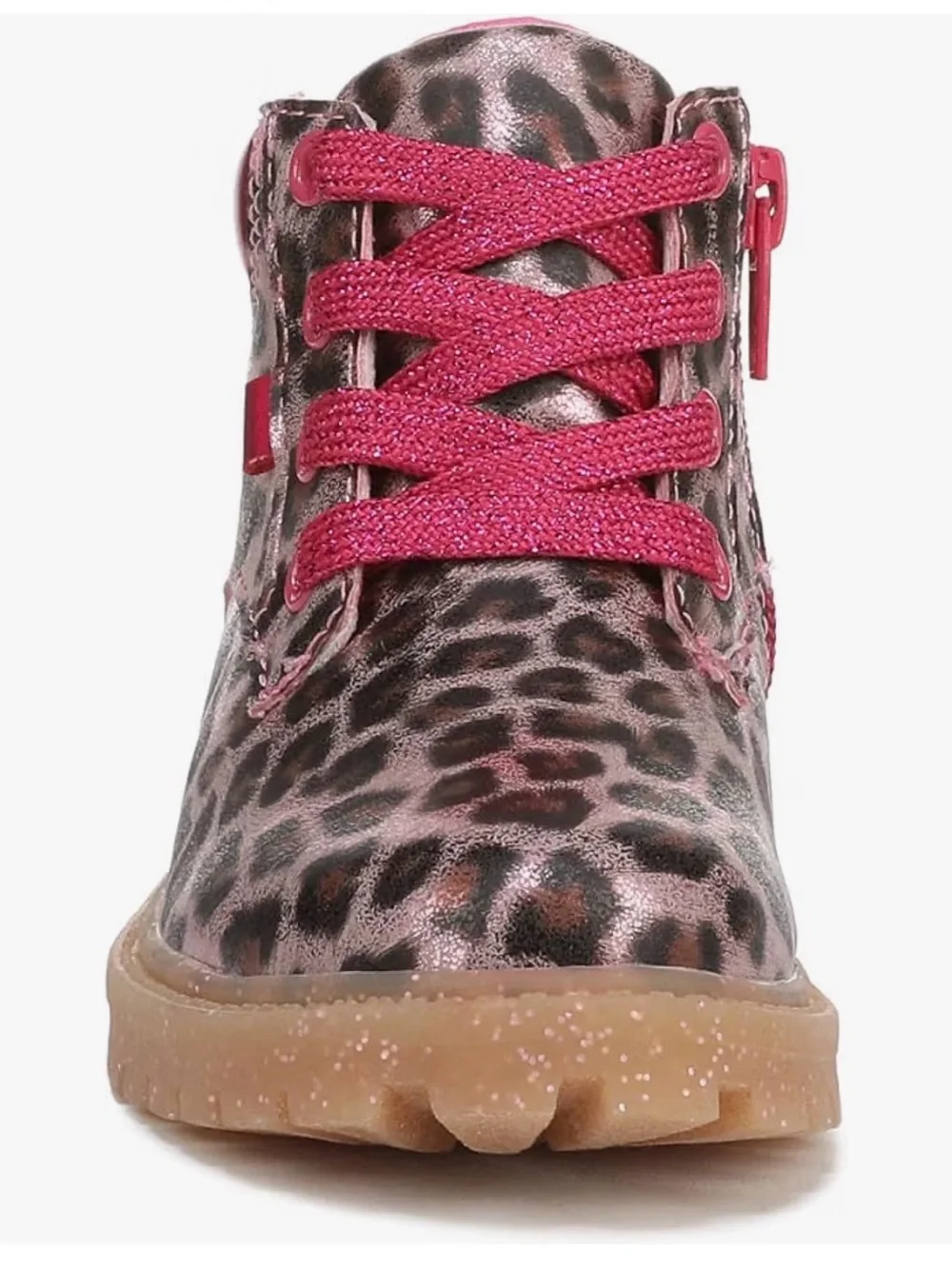 S48 Dr. Scholl's Girls Headstart Toddler Pink Leopard Lace-Up Ankle Boots NEW